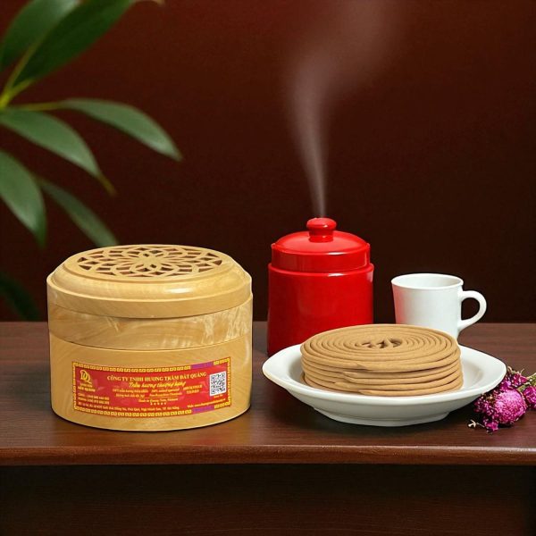 Bộ thưởng nhang vòng 4 giờ PQR2M01 – hộp gỗ Ngà Voi – trầm tự nhiên Quảng Nam