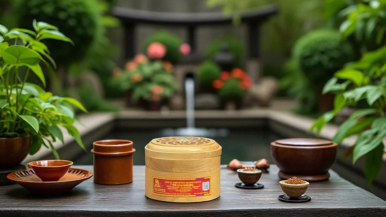 Bộ thưởng nhang vòng 4 giờ PQR2M01 – hộp gỗ Ngà Voi – trầm tự nhiên Quảng Nam