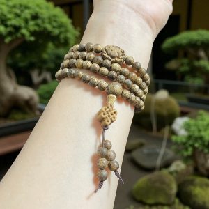 Chuỗi Hạt Tròn 6mm Charm Đài Sen – Cát Tường Trầm Quảng Nam – 108 hạt phong thủy viên mãn