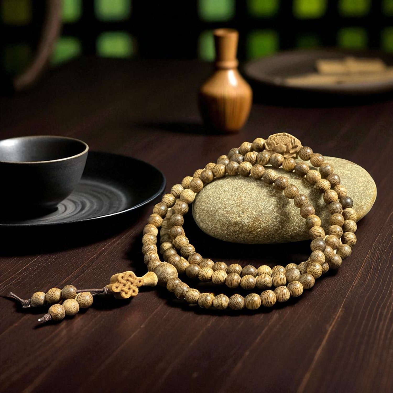 Chuỗi Hạt Trầm Hương 6mm Charm Đài Sen – Cát Tường Cao Cấp