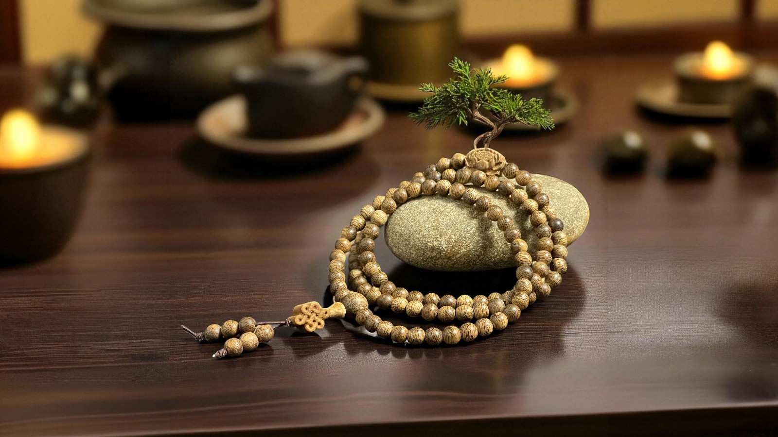 Chuỗi Hạt Tròn 6mm Charm Đài Sen – Cát Tường Trầm Quảng Nam – 108 hạt phong thủy viên mãn