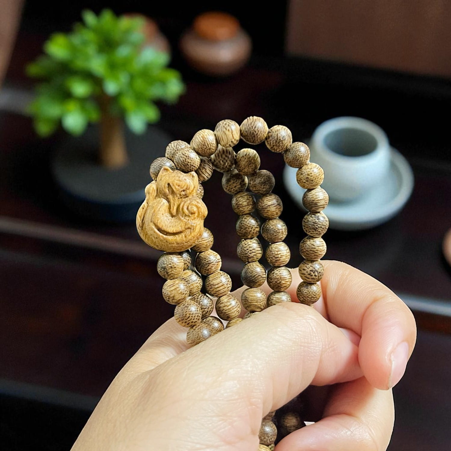 Chuỗi Hạt Trầm Hương 6mm Charm Hồ Ly – Cao Cấp