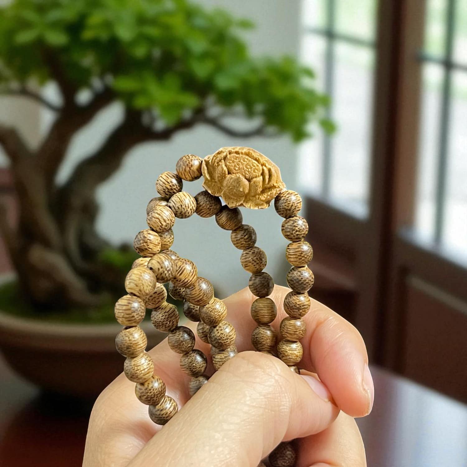 Chuỗi Hạt Tròn 6mm Mix Charm Trầm Hương Đài Sen Qnds321 Cao Cấp