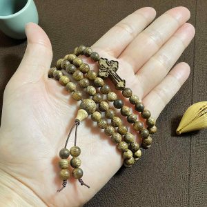 Chuỗi Hạt Tròn 6mm Mix Charm Trầm Hương Thánh Giá Qntg321 Cao Cấp – vòng trầm tự nhiên, charm Thánh Giá thiêng liêng