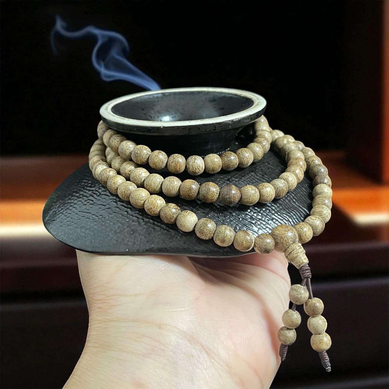 Chuỗi Hạt Tròn 6mm Trầm Hương Banh Trứng Cút Tcvn003 Cao Cấp