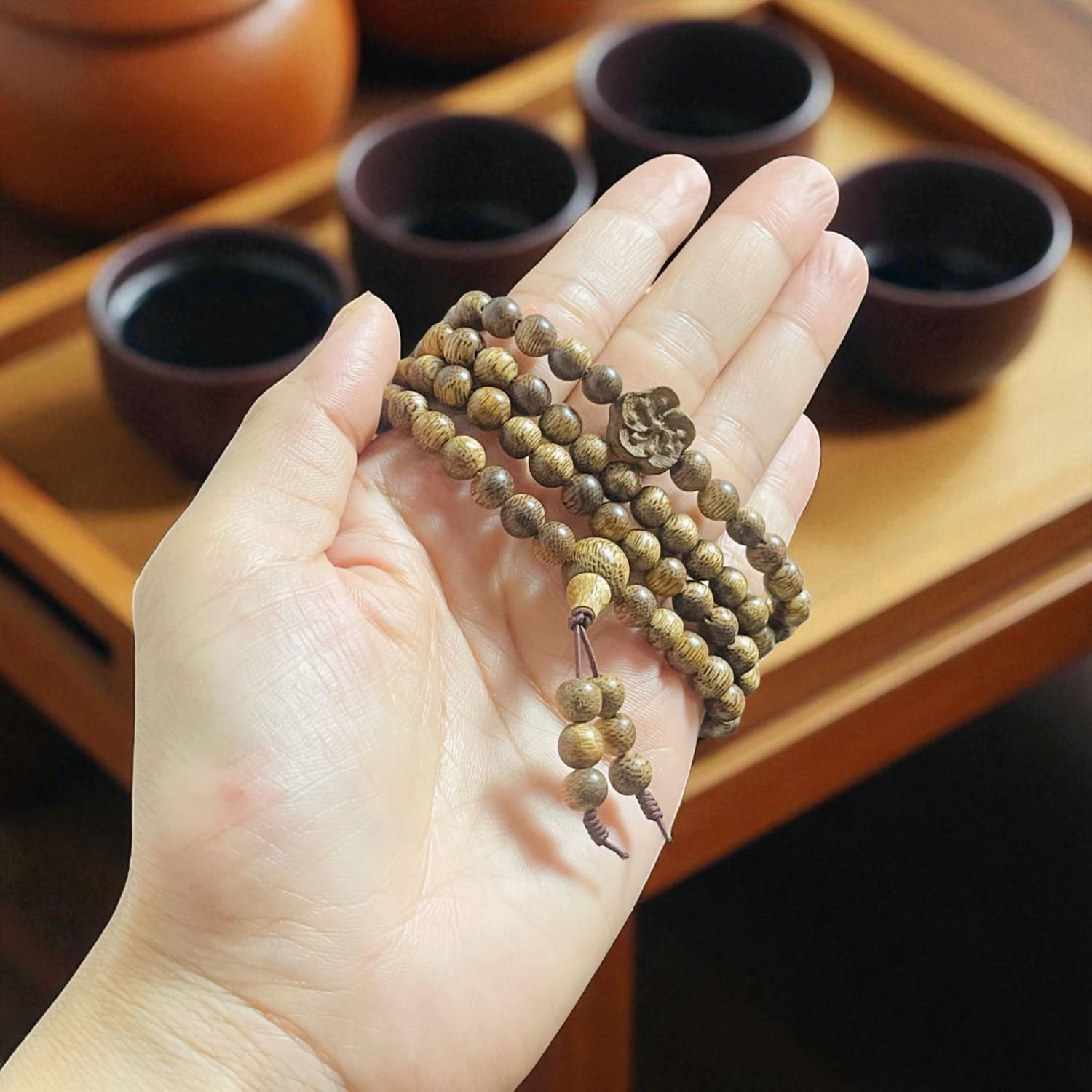 Chuỗi Hạt Tròn Mix Charm Trầm Hương Hoa Mai Qnhm321 Cao Cấp