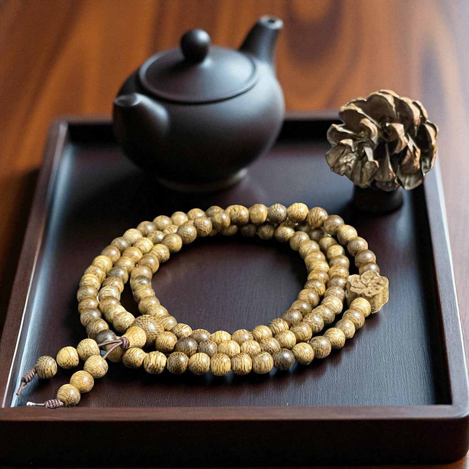 Chuỗi Hạt Tròn Mix Charm Trầm Hương Hoa Mai Qnhm321 Cao Cấp