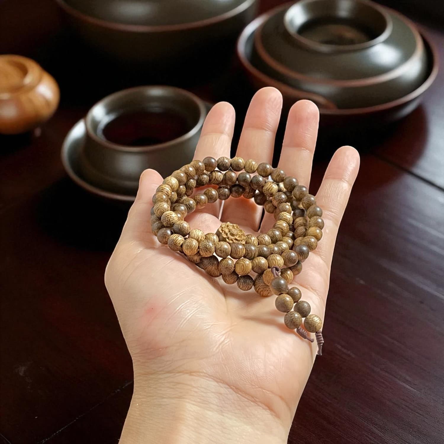 Chuỗi Hạt Trầm Hương Charm Hoa Sen – Cao Cấp