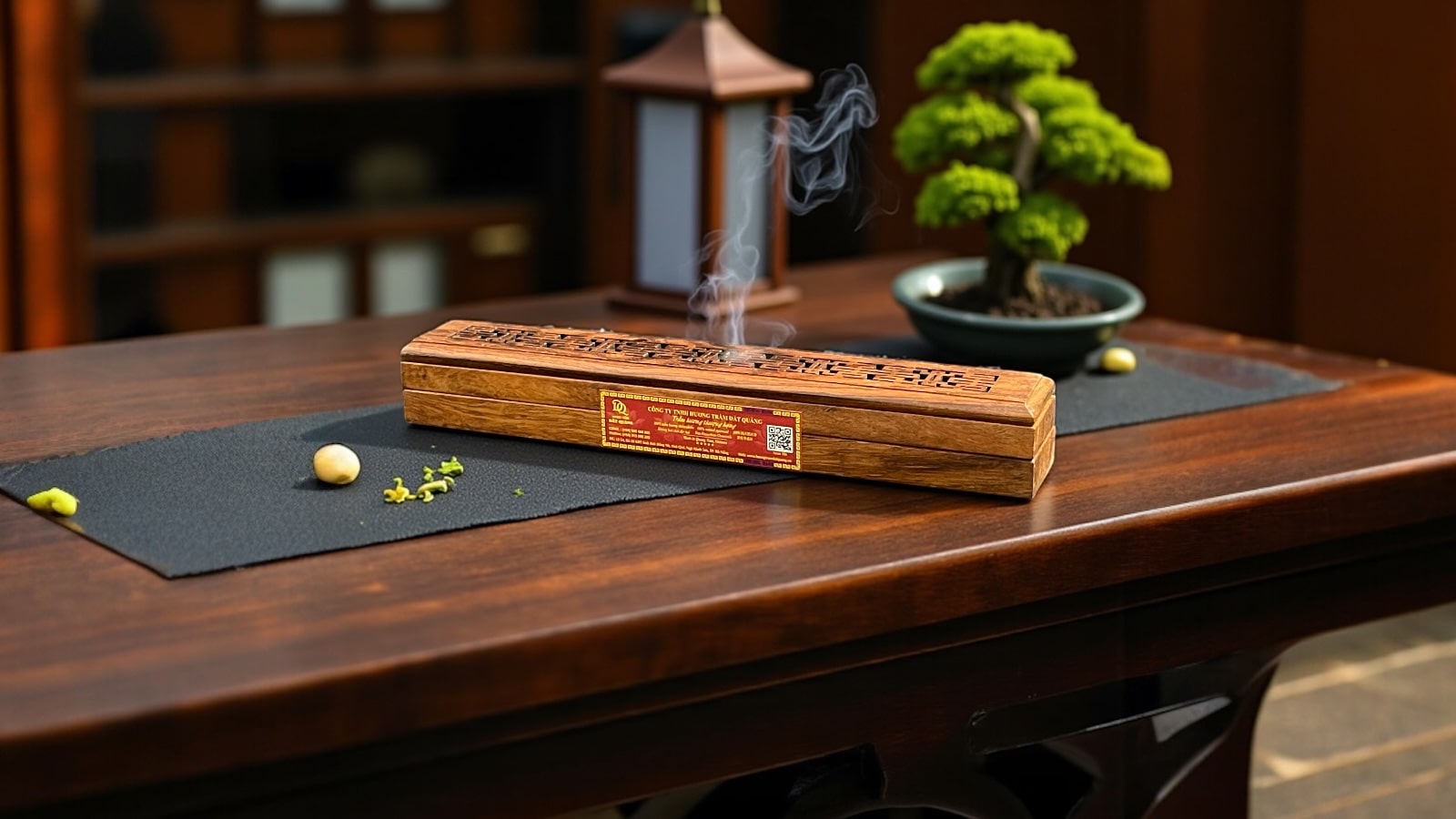 Hộp Thưởng Nhang Không Tăm Trầm Hương 20cm Ht20m6 Thượng Hạng – hộp gỗ hương + 45 que