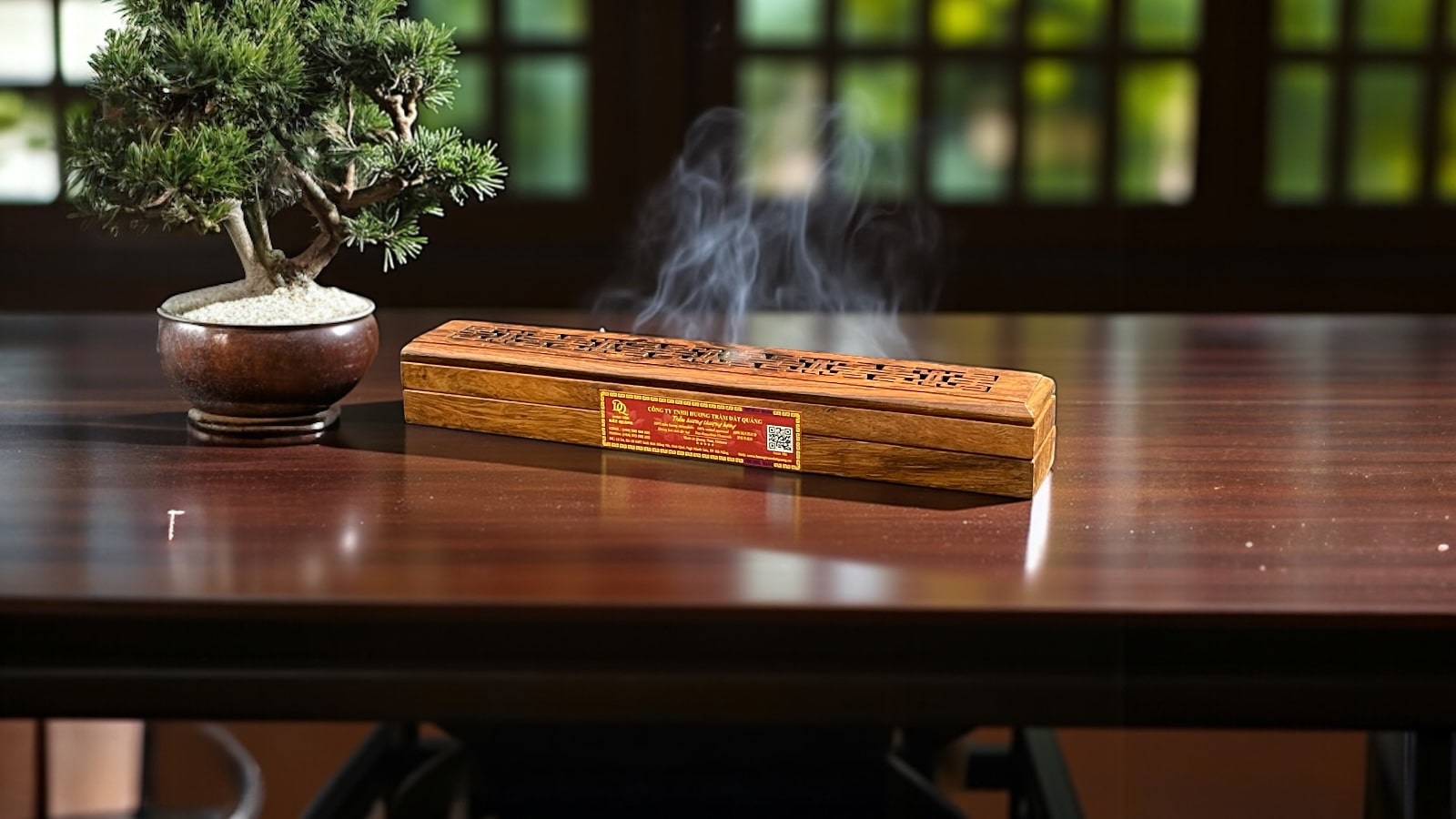 Hộp Thưởng Nhang Không Tăm Trầm Hương 20cm Ht20m6 Thượng Hạng – hộp gỗ hương + 45 que