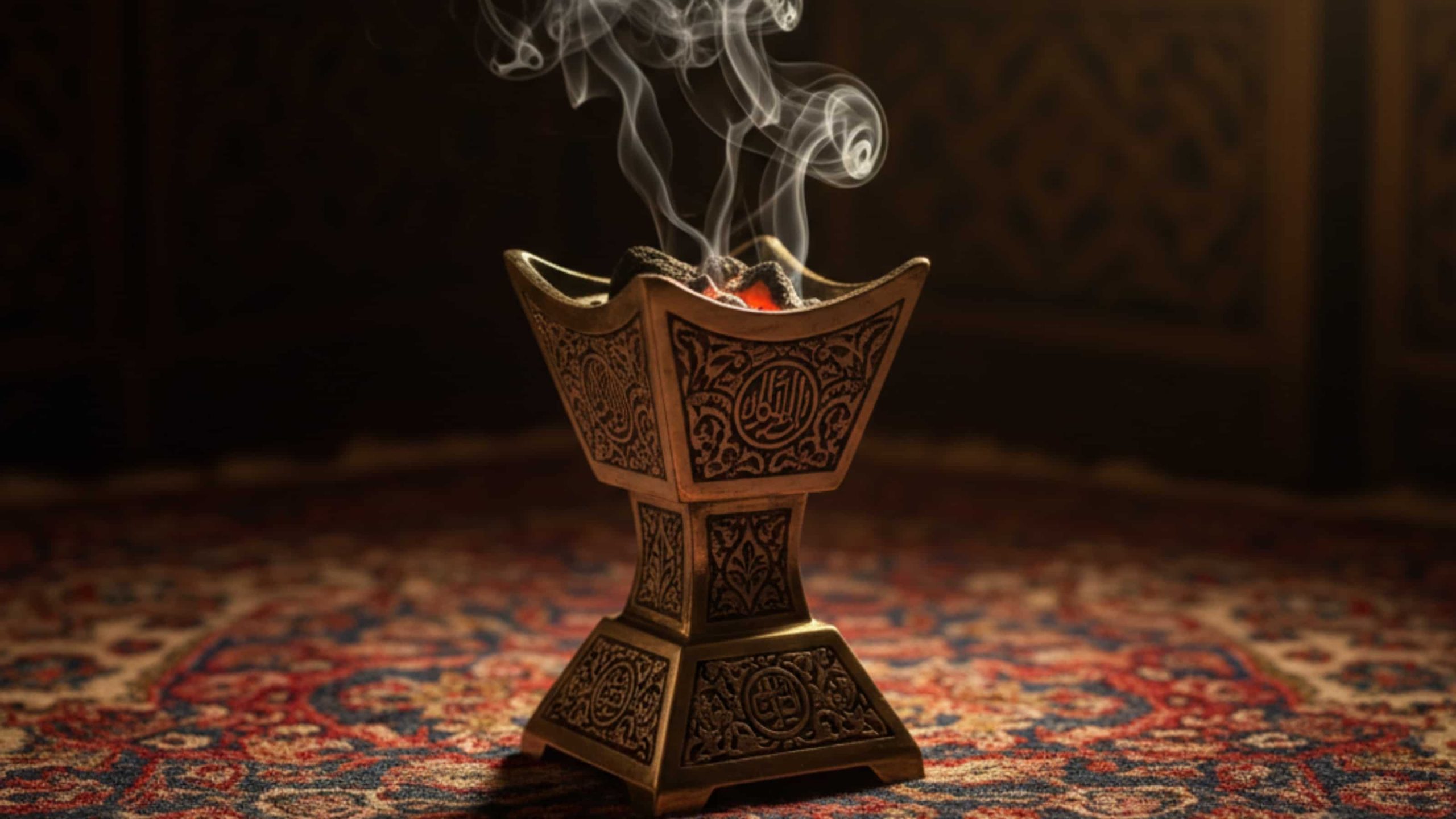 Khói trầm hương Oud lan tỏa từ lư Mabkhara phong cách Trung Đông sang trọng