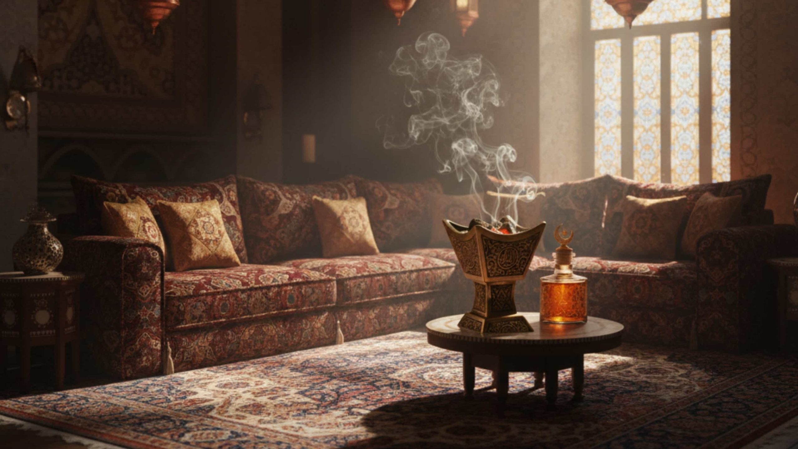 Không gian trang trí trầm hương Oud và Bakhoor trong nhà Arap sang trọng