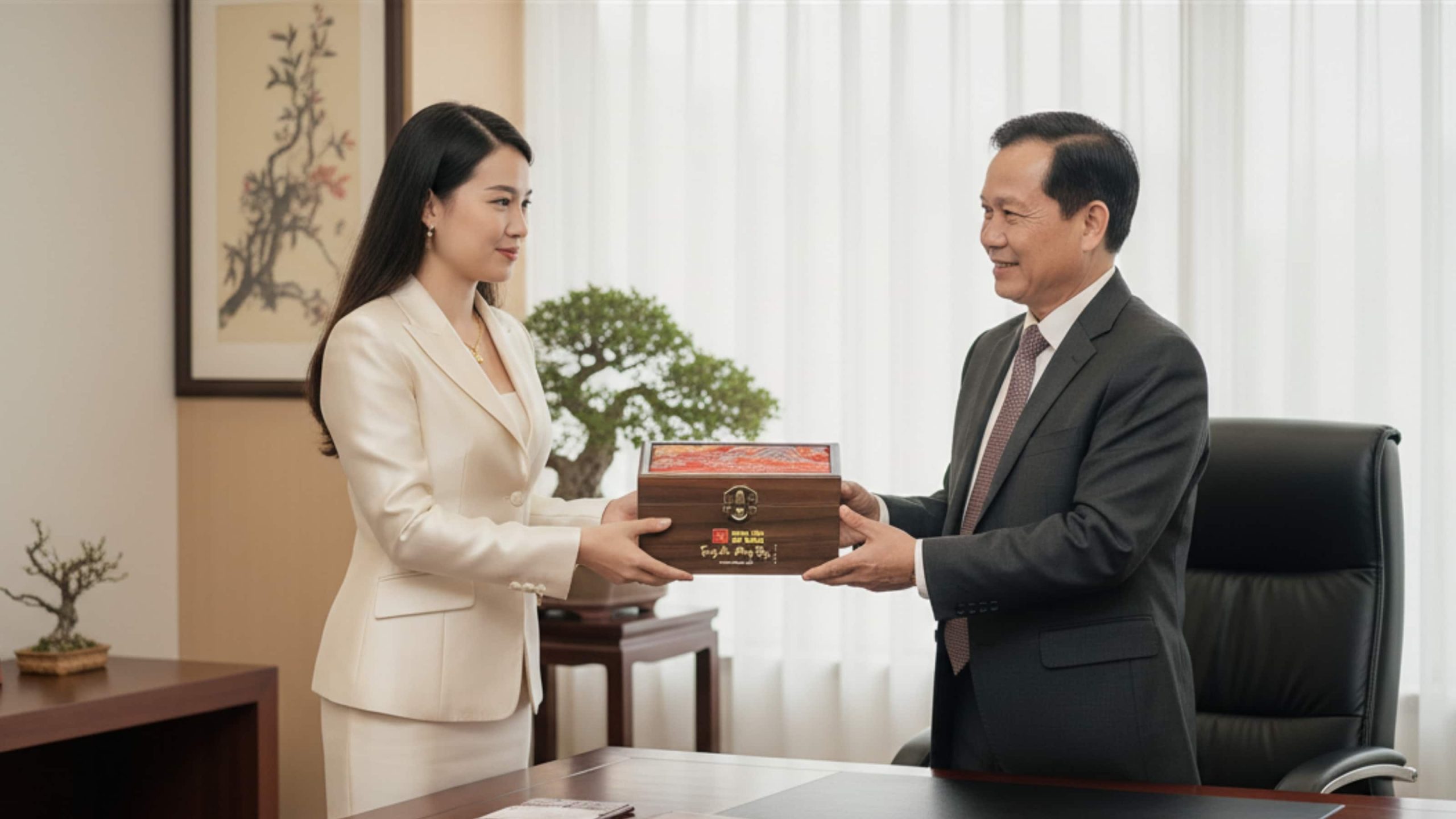 Bộ quà trầm hương cao cấp trong hộp gỗ sang trọng