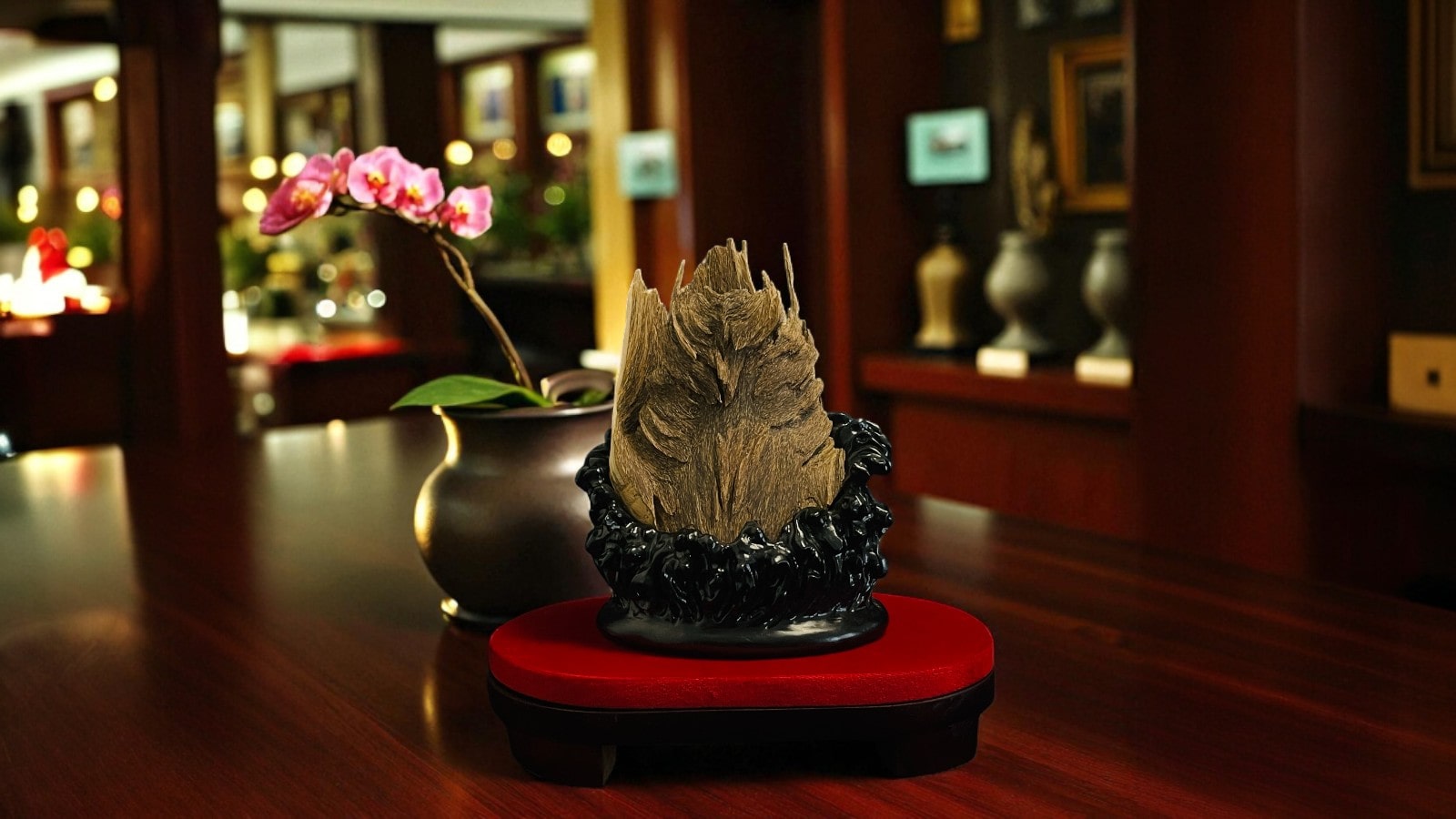 Bonsai Trầm Cảnh Linh Sơn Tụ Khí – Trầm hương mắc tử tự nhiên thượng hạng | Linh Son Agarwood Bonsai – Premium Natural Agarwood Sculpture