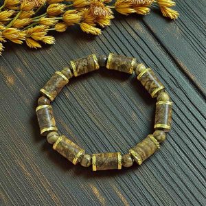 Vòng Tay 8mm Trầm Kiến Đốt Trúc Khảm Vàng 18k Txml1m2 Cao Cấp