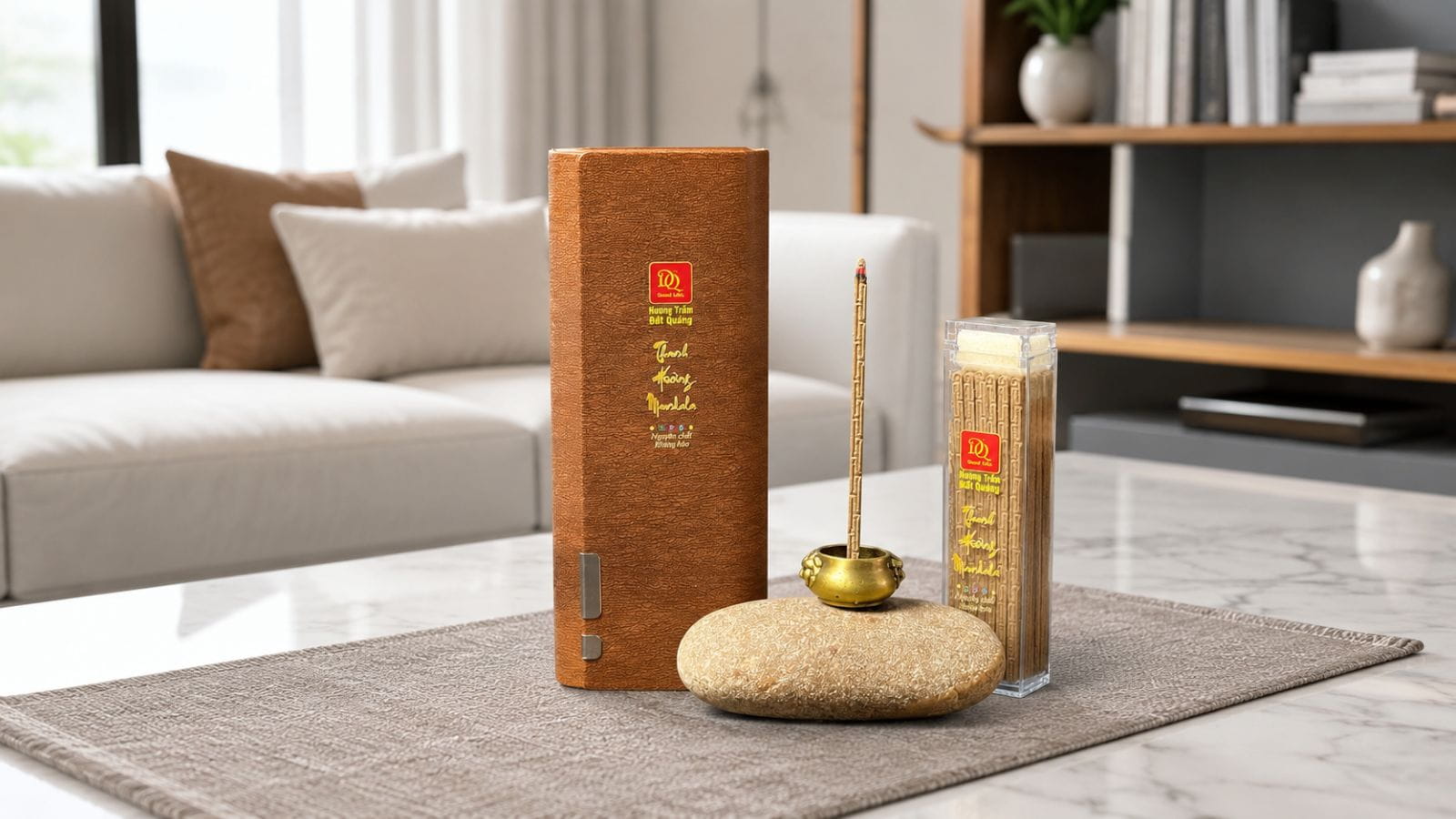 Thanh Trầm Mandala DXH3M3 Thượng Hạng trầm Quảng Nam không keo kèm đế đồng mini