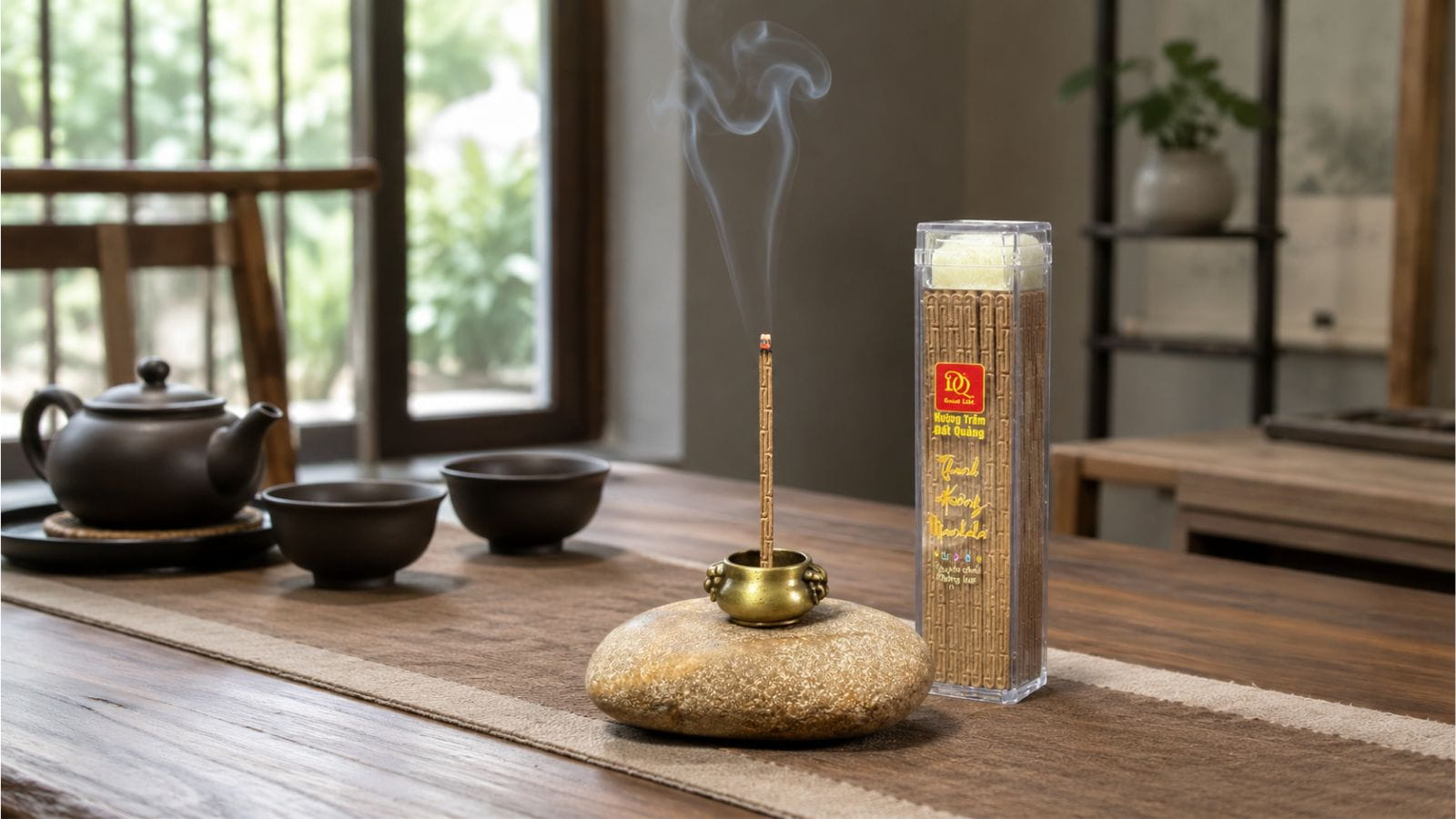 Thanh Trầm Mandala DXH3M3 Thượng Hạng trầm Quảng Nam không keo kèm đế đồng mini